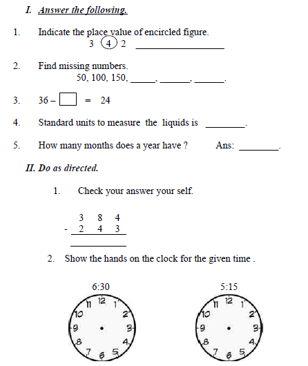 CBSE Class 3 Maths Sample Paper Set I
