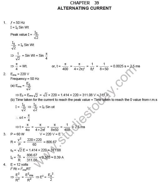 HC Verma Solutions Chapter 39 Alternating Current