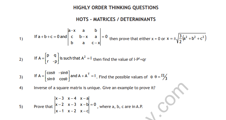 Cbse Class 12 Maths Hots Matrices Determinants 1617