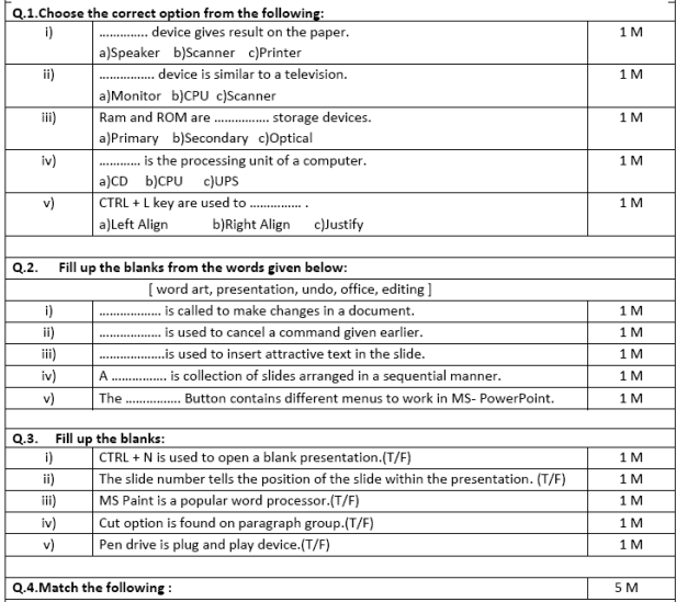 CBSE Class 4 Computer Science Sample Paper Set E