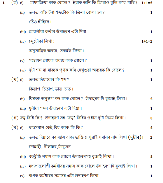 CBSE Class 12 Assamese Question Paper 2016