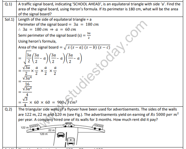 Ncert Solutions Class 9 Mathematics Chapter 12 Herons Formula