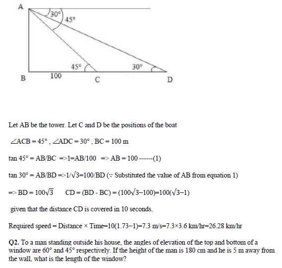 CBSE Class 10 Mathematics HOTs Trigonometry Set B