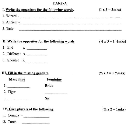 CBSE Class 4 English Question Paper Set L