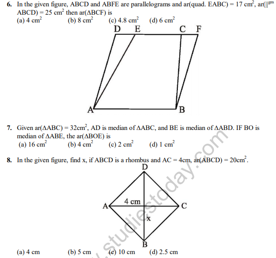 Cbse Class 9 Areas Of Parallelogram And Triangle Chapter Mcq 7020