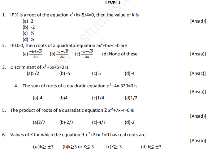 CBSE Class 10 Mathematics Quadratic Equations Assignment Set H