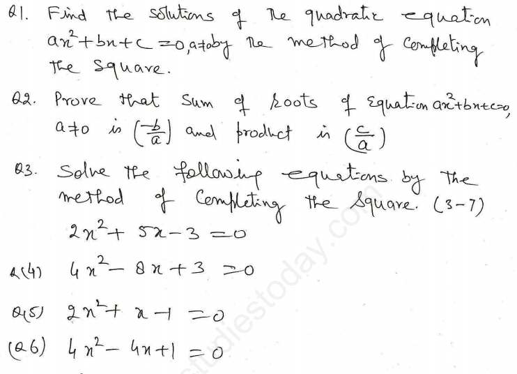 CBSE Class 10 Mathematics Quadratic Equations Assignment Set R