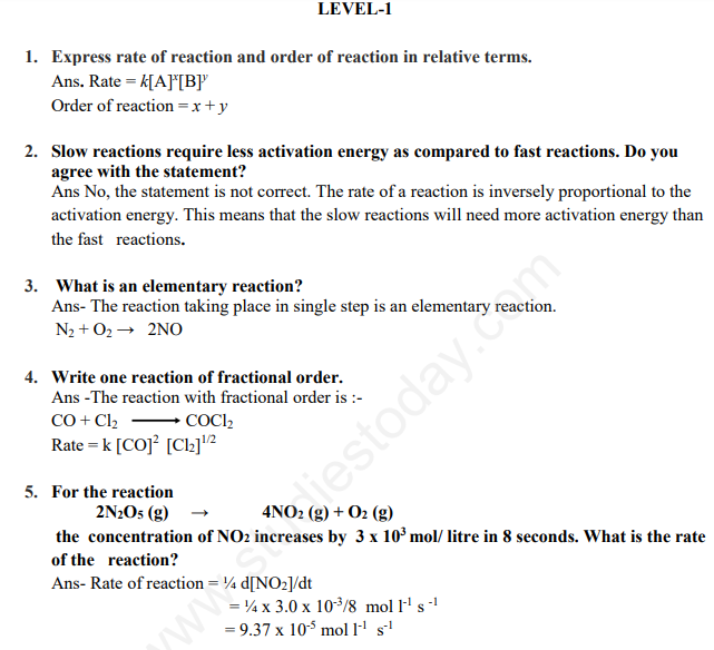 CBSE Class 12 Chemistry Chemical Kinetics Assignment