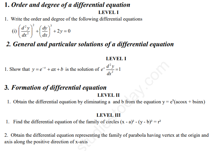 CBSE Class 12 Mathematics Differential Equations Assignment Set D