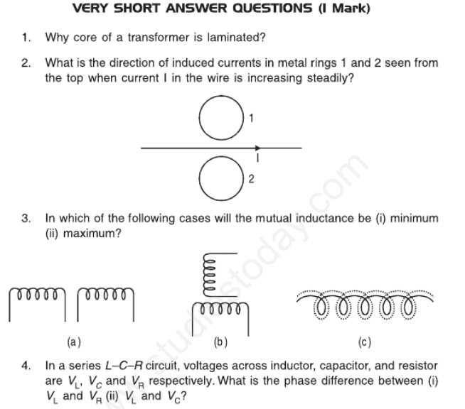 CBSE Class 12 Physics Electromagnetic Induction Alternating Currents Assignment