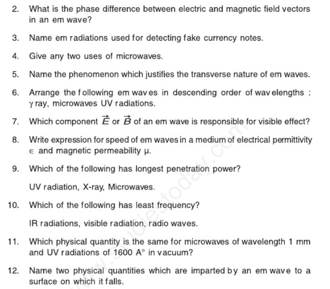 CBSE Class 12 Physics Electromagnetic Waves Assignment Set B