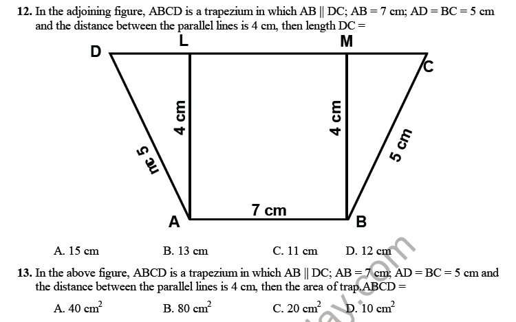 CBSE Class 9 Maths Areas of Parallelogram and Triangle MCQs Set C ...