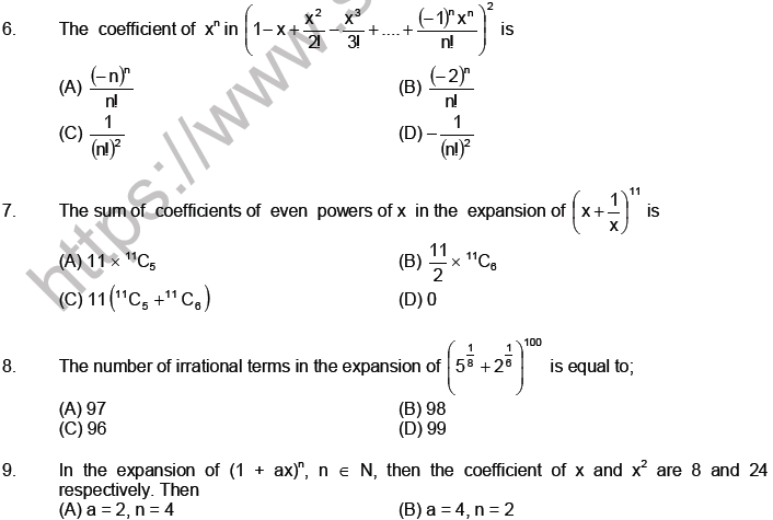 JEE Mathematics Binomial Theorem MCQs Set C-1