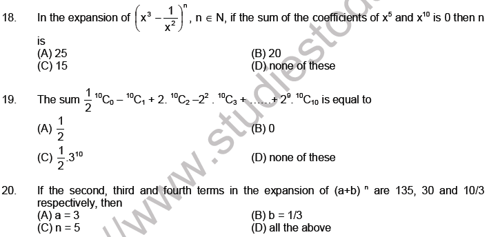 JEE Mathematics Binomial Theorem MCQs Set C-11