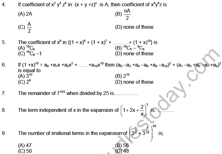JEE Mathematics Binomial Theorem MCQs Set C-8
