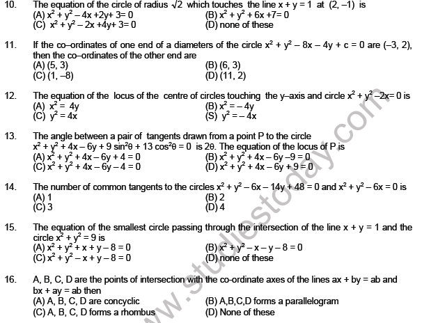 JEE Mathematics Circle and Conic Section MCQs SetB-level2-1