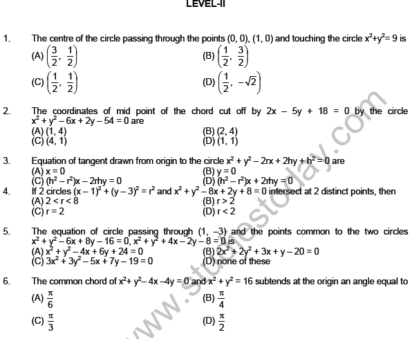 JEE Mathematics Circle and Conic Section MCQs SetB-level2