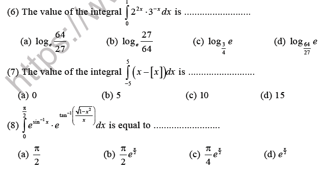 JEE Mathematics Definite Integration MCQs Set A-1
