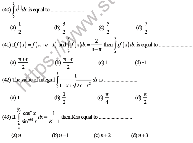 JEE Mathematics Definite Integration MCQs Set A-9