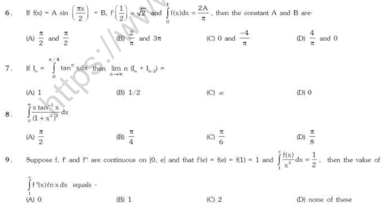 JEE Mathematics Definite Integration MCQs Set B-