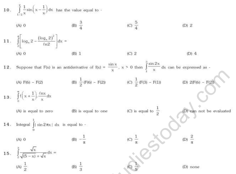 JEE Mathematics Definite Integration MCQs Set B-1