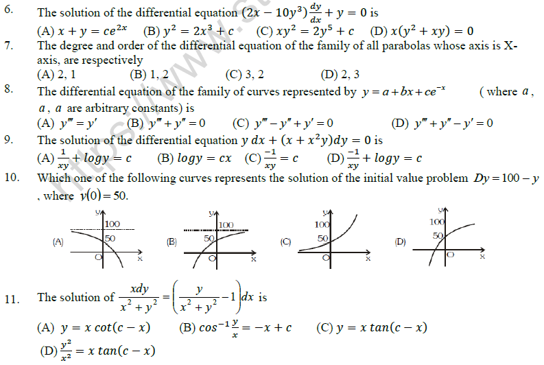 JEE Mathematics Differential Equations MCQs Set C-1
