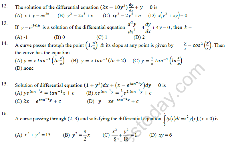 JEE Mathematics Differential Equations MCQs Set C-2