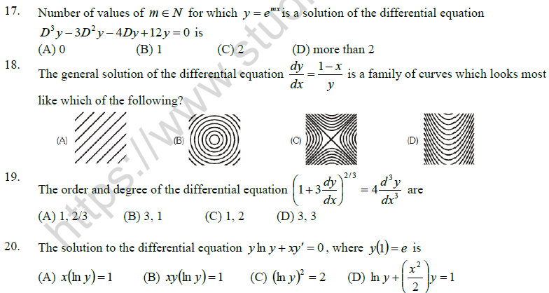JEE Mathematics Differential Equations MCQs Set C-3