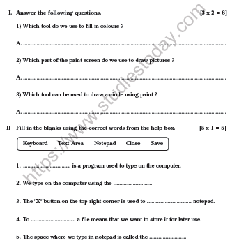 CBSE Class 1 Computer Practice Worksheet Set D