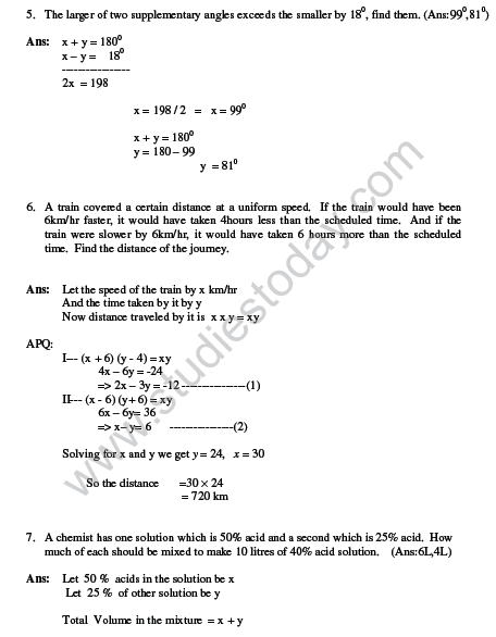 Cbse Class 10 Mathematics Hots Pair Of Linear Equations In Two Variables Set B 6916