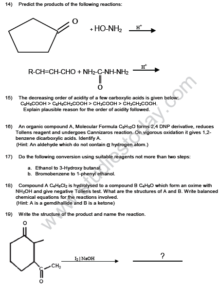 Cbse Class 12 Chemistry Hots Aldehydes Ketones And Carboxylic Acids Set B