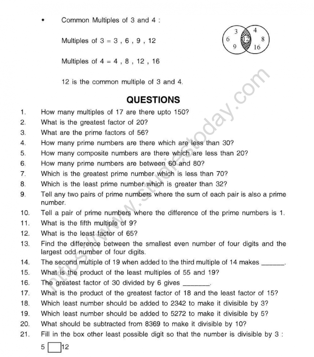 Class 5 Maths Factors And Multiples Worksheet