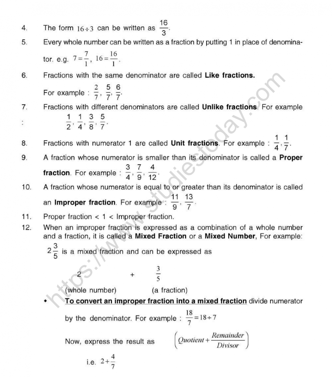 CBSE Class 5 Mental Maths Fractions Worksheet