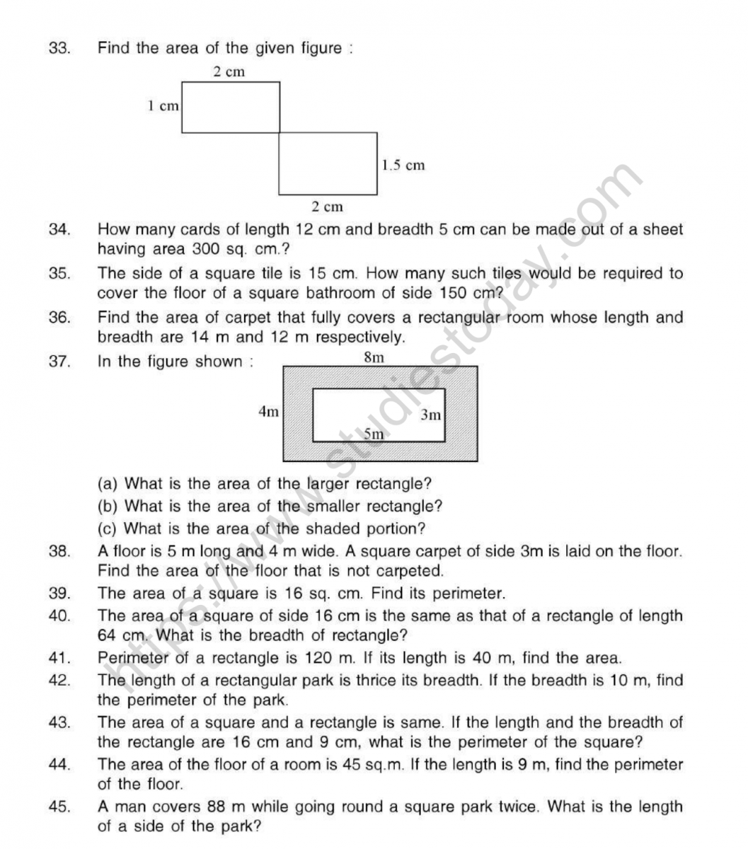 Maths Drills Area And Perimeter Worksheets