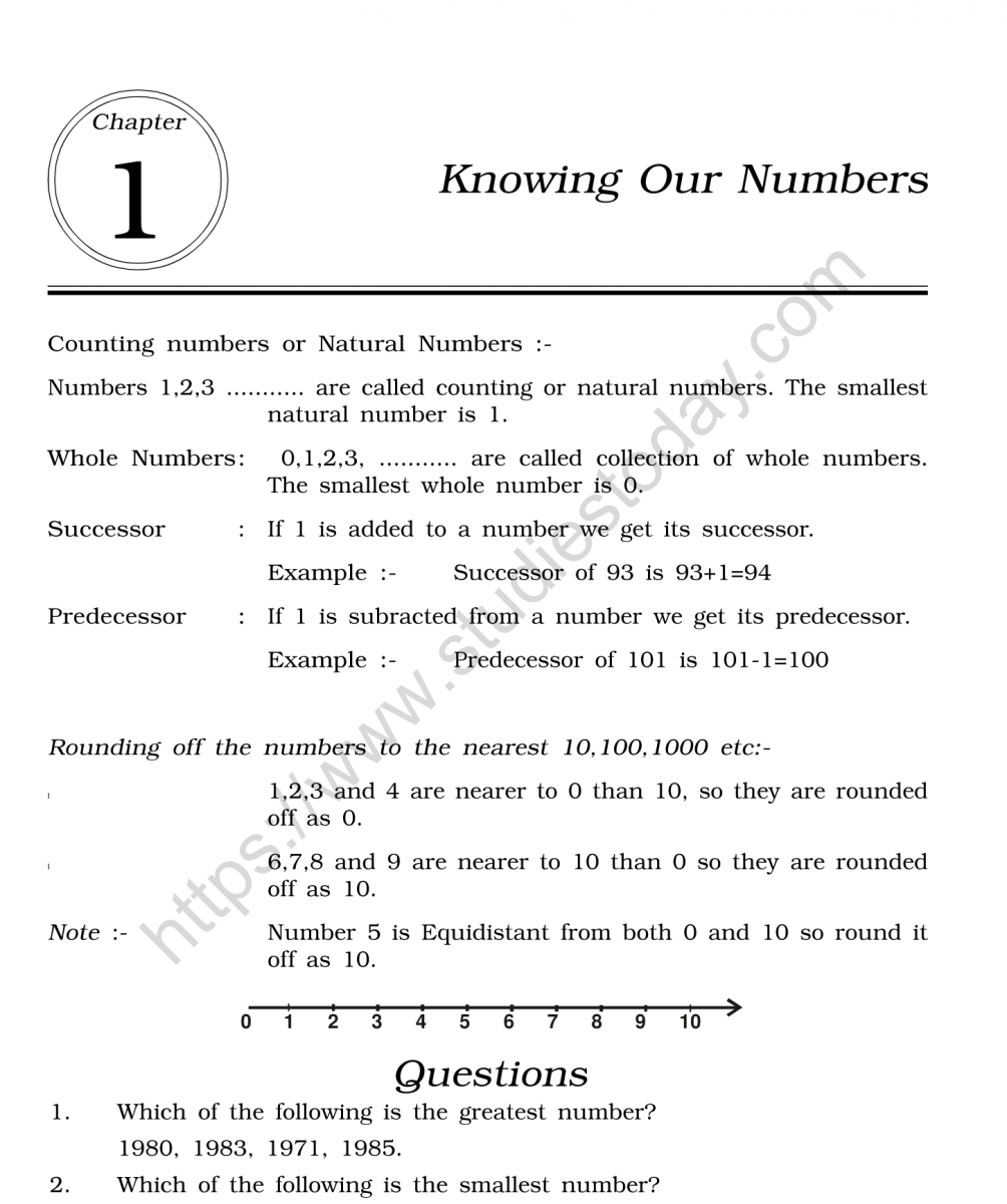 Ncert Maths Class 6 Knowing Our Numbers Worksheets