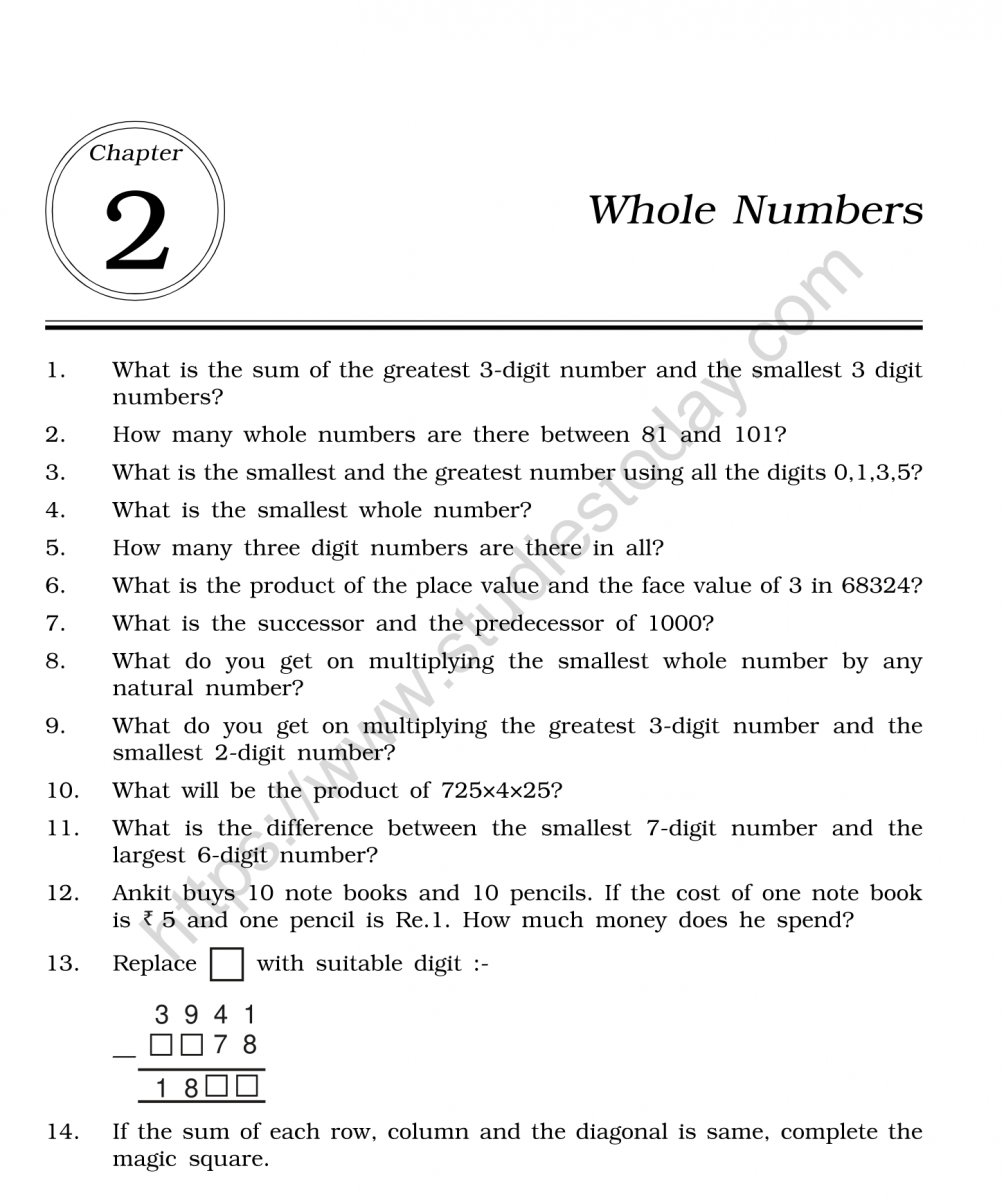 Cbse Class 6 Maths Whole Numbers Worksheets With Answers