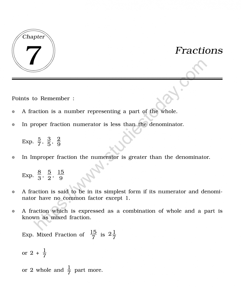 Cbse Maths Worksheets For Class 6 Fractions