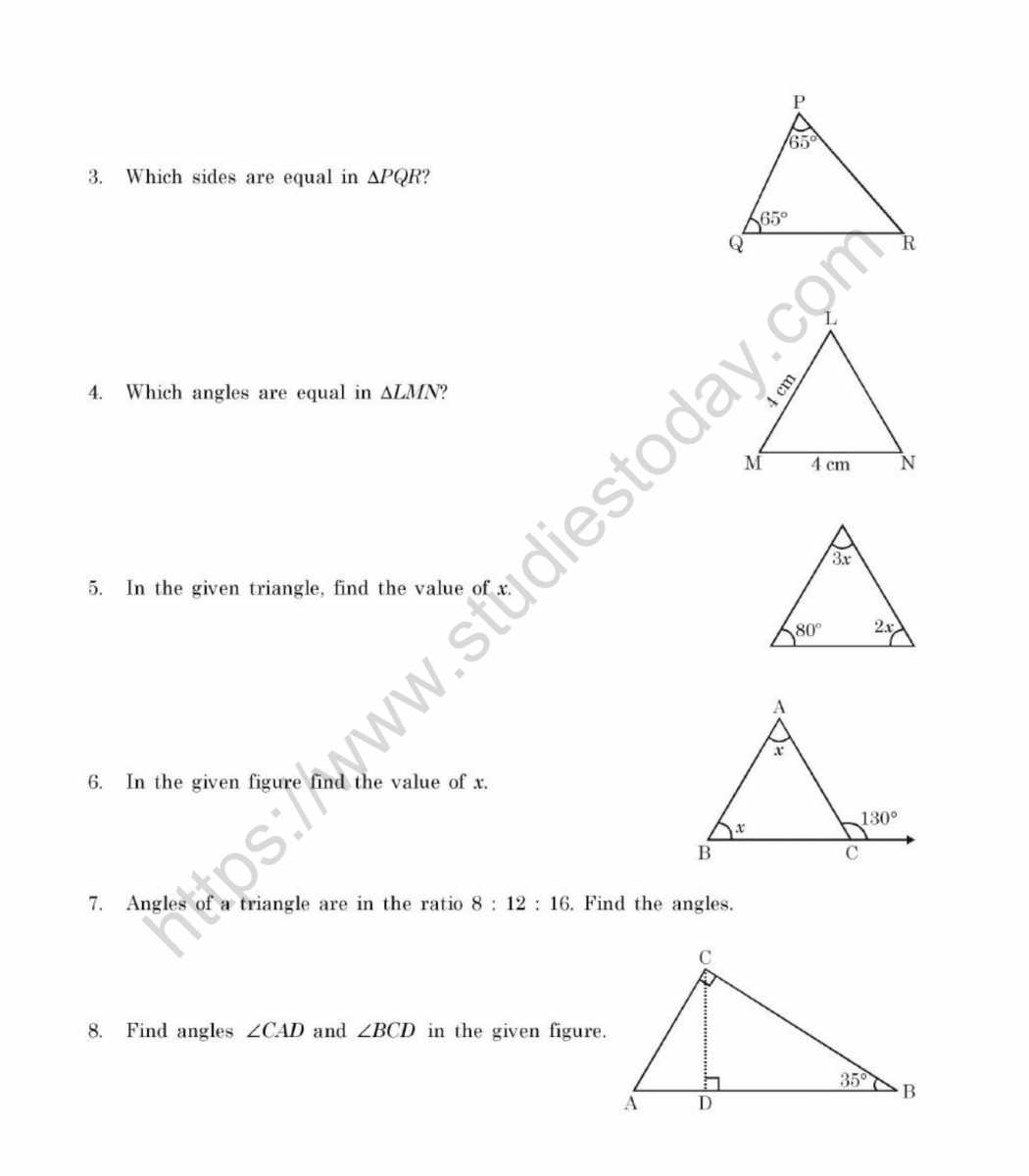 Properties Of Triangles Worksheet 7880