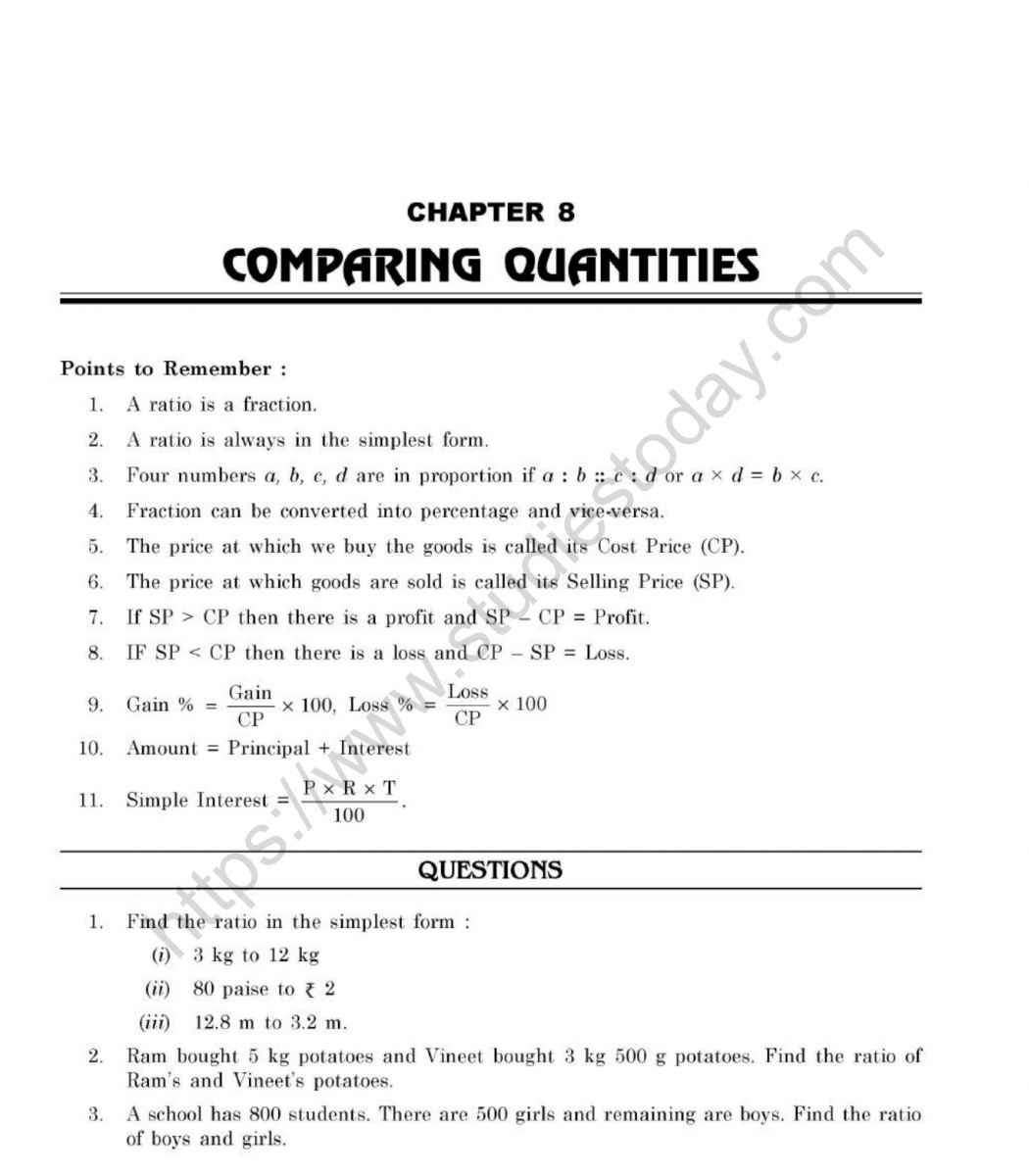 Mental Math Worksheet For Class 3 Cbse Class 7 Mental Maths Comparing Quantities Worksheet