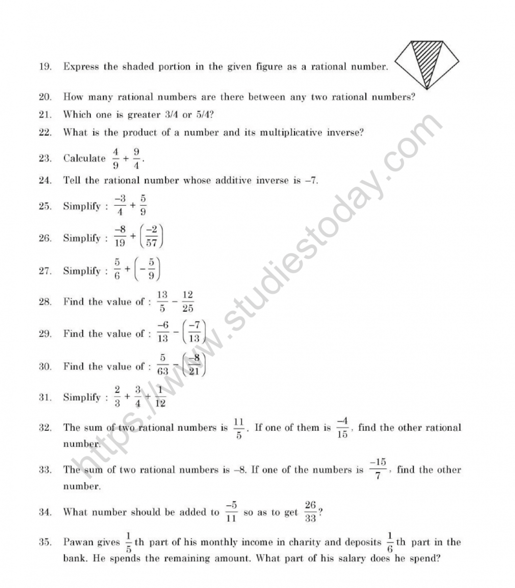 Class 7 Rational Numbers Chapter Worksheets