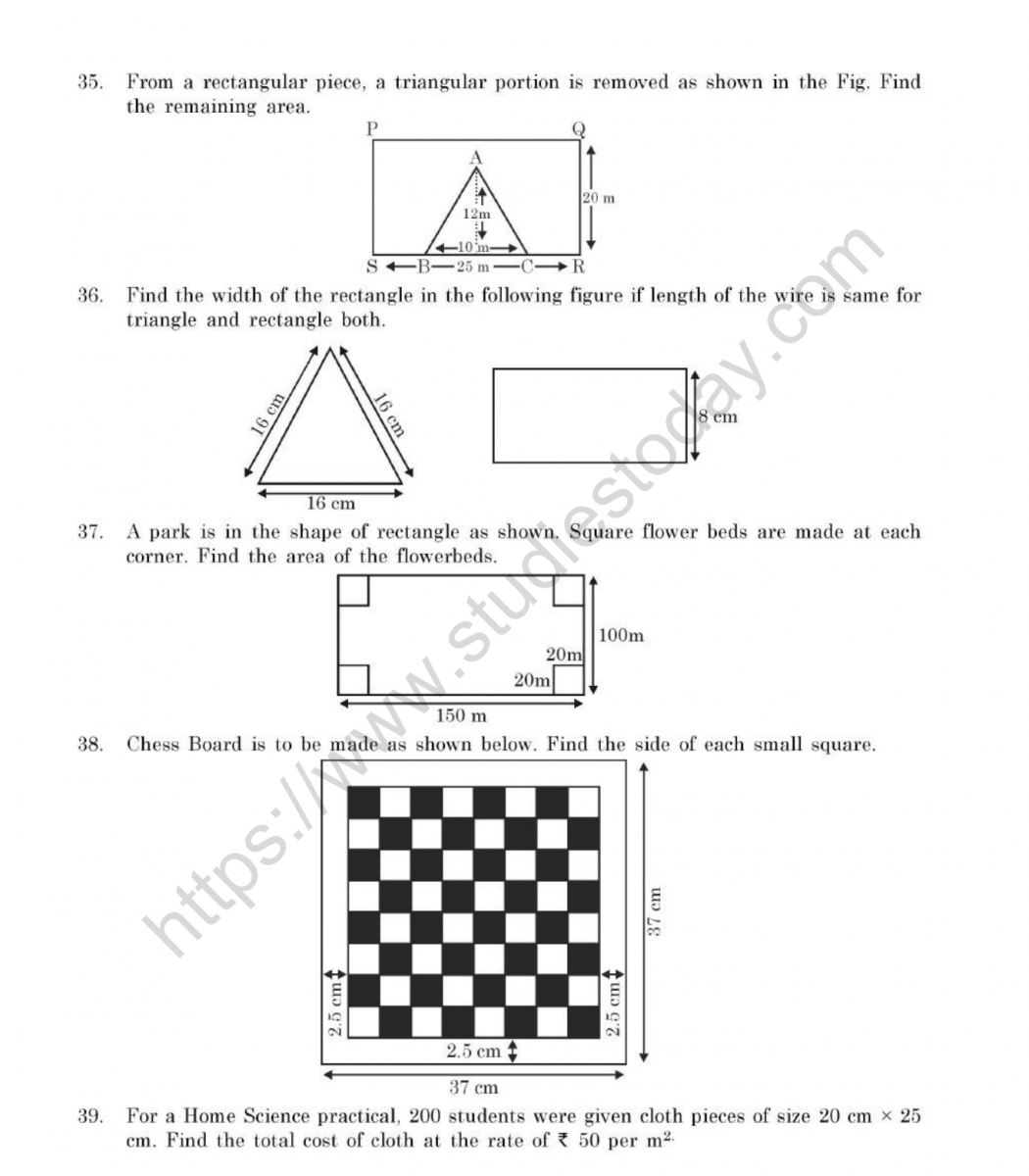 CBSE Class 7 Mental Maths Perimeter And Area Worksheet