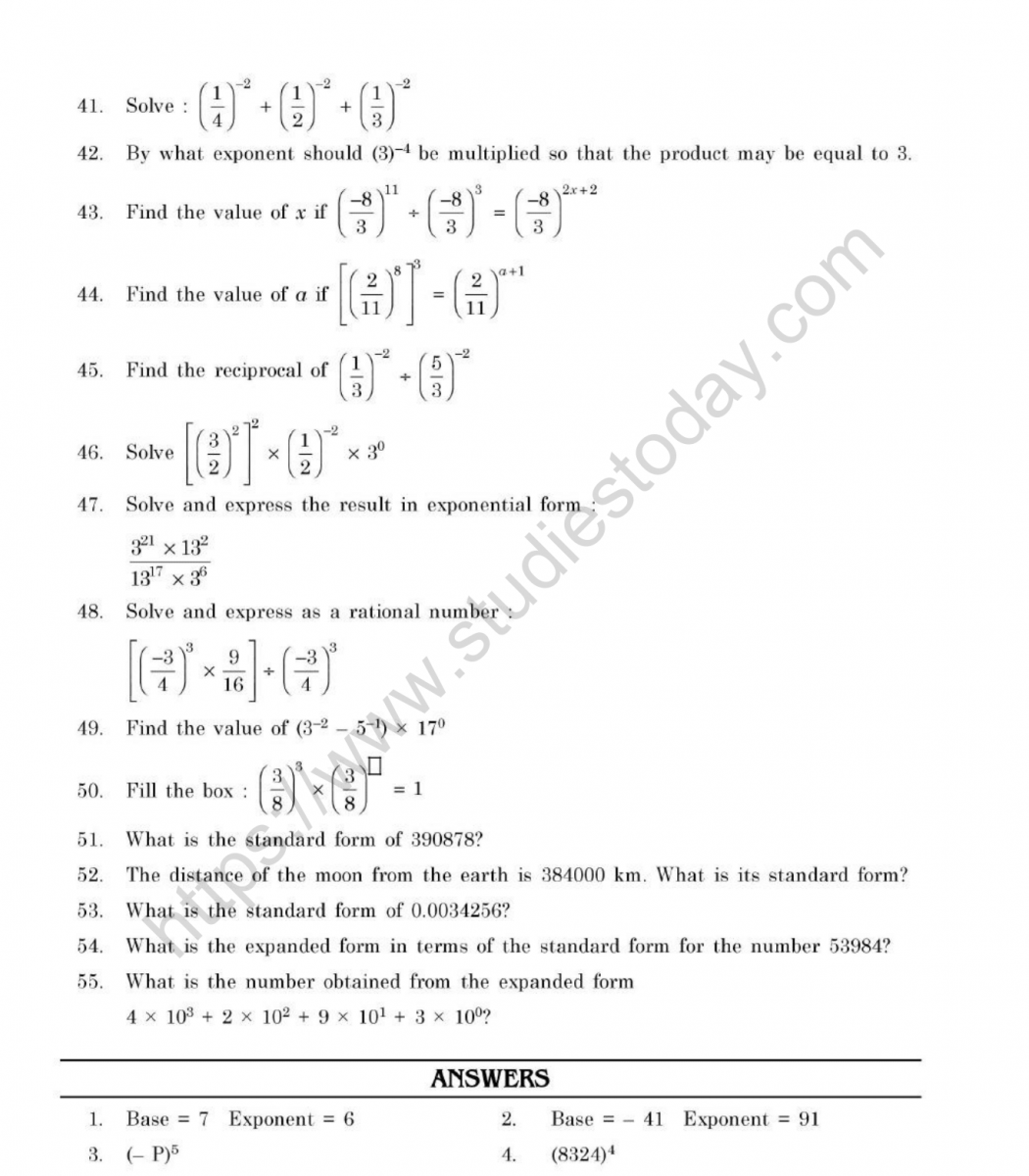 Powers And Exponents Worksheet Printable Word Searches