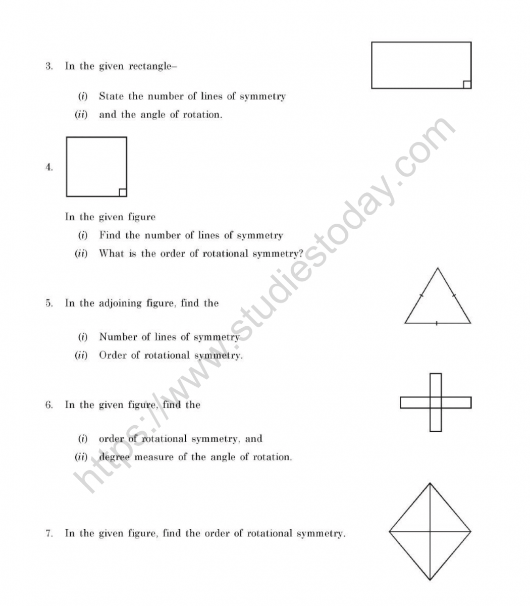 cbse class 7 mental maths symmetry worksheet