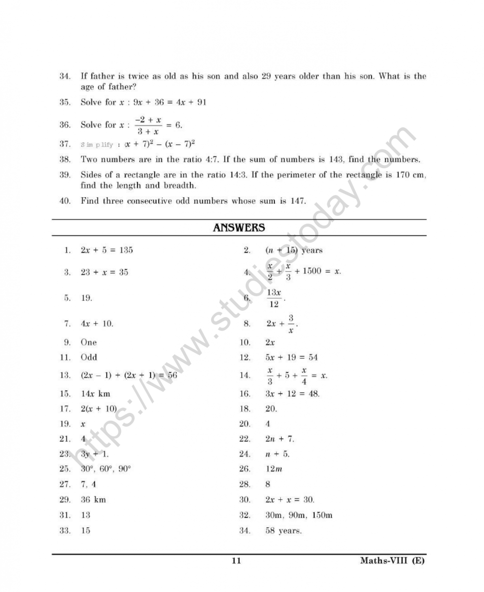 cbse-class-8-mental-maths-linear-equations-in-one-variable-worksheet