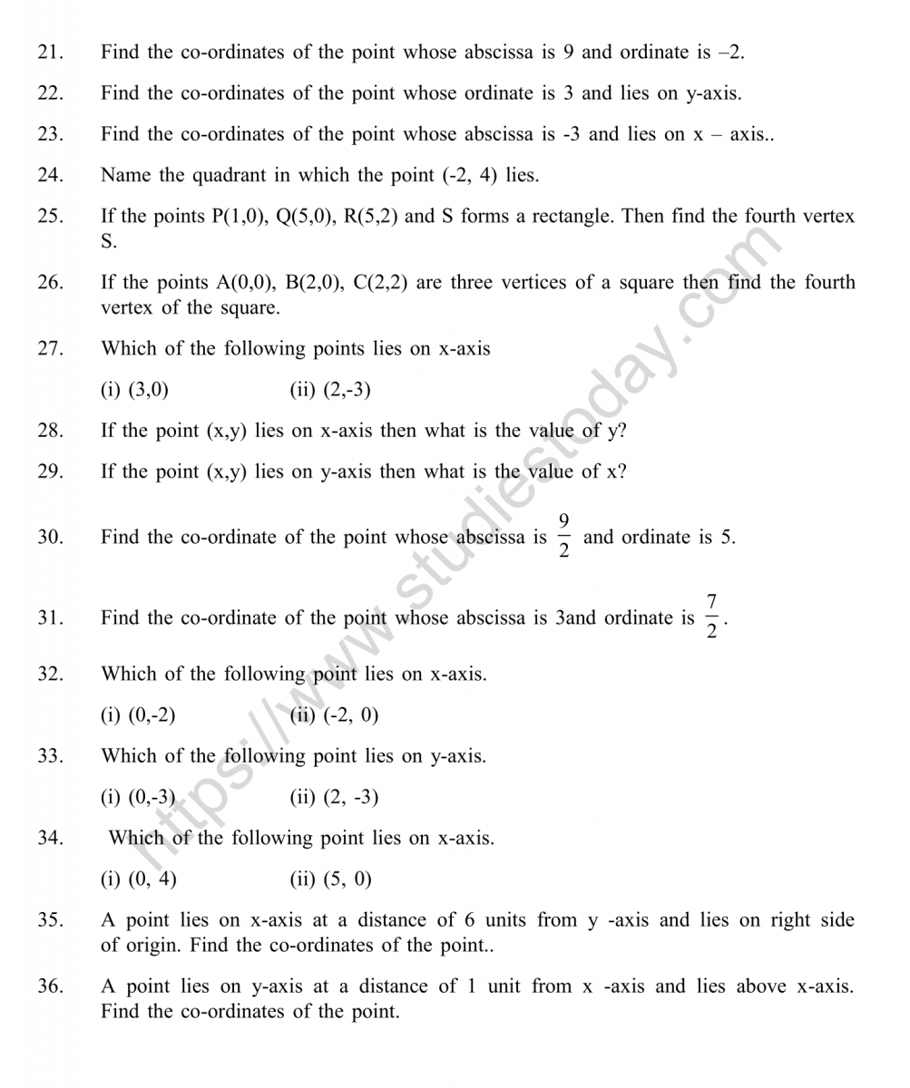 CBSE Class 9 Mental Maths Coordinate Geometry Worksheet