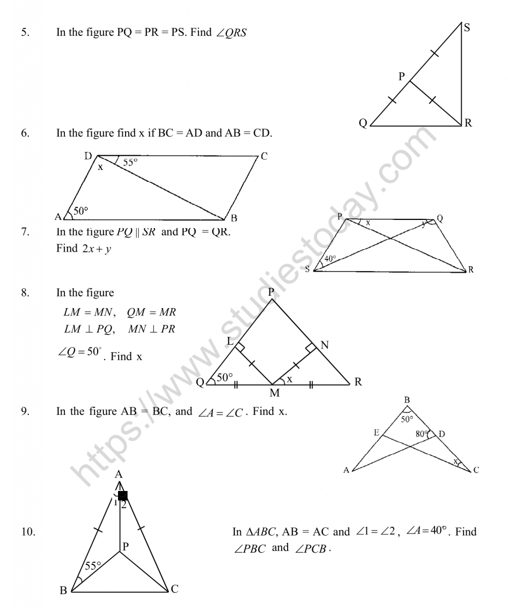CBSE Class 9 Mental Maths Triangles Worksheet