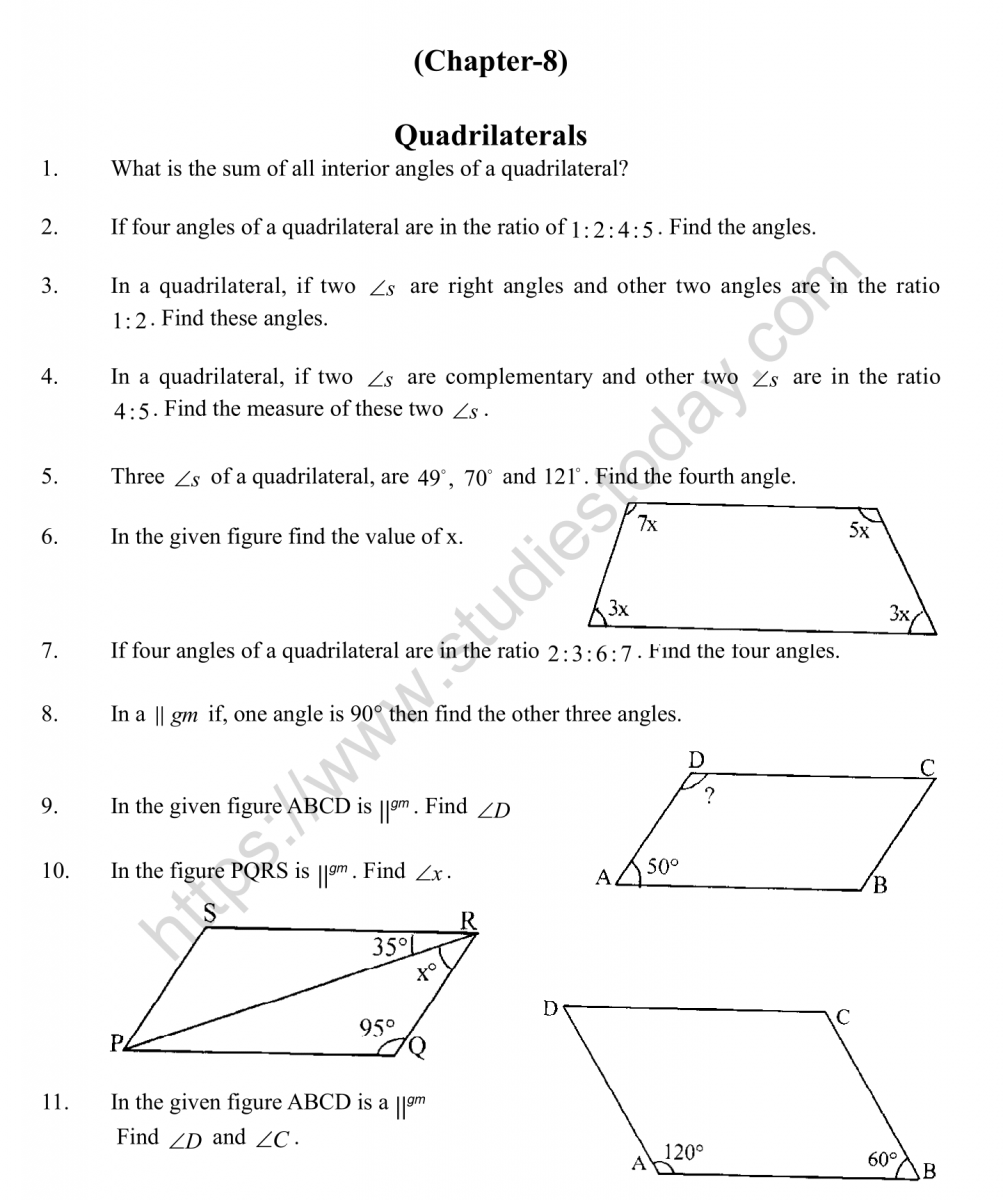 Grade 9 Maths Quadrilaterals Worksheet