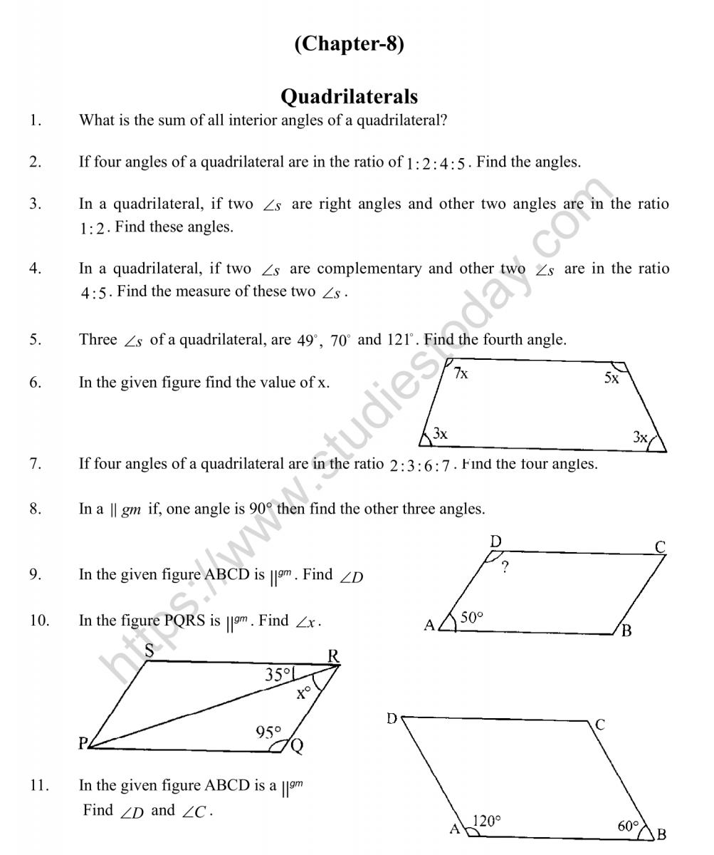 Quadrilaterals Worksheet Grade 9