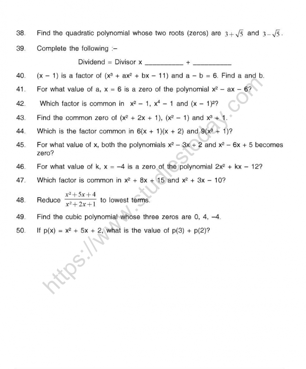 cbse-class-10-mental-maths-polynomials-worksheet