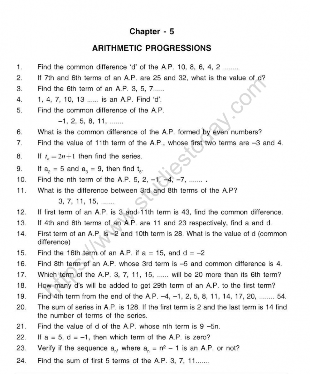 Arithmetic Progression Worksheet Class 10 Pdf Tech4liv